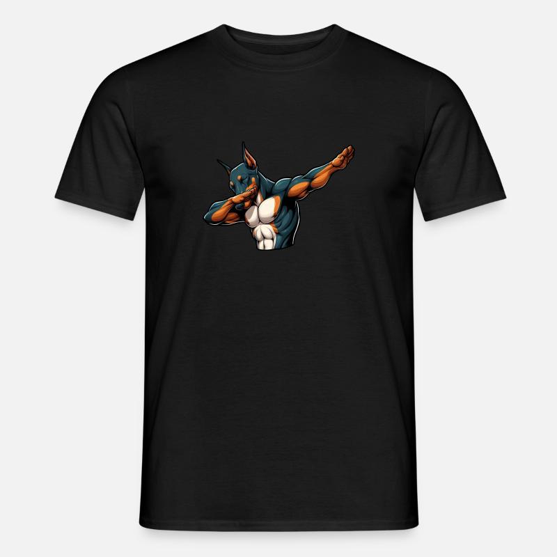 Cooler Dobermann Dabbing Comic - Männer T-Shirt - Schwarz