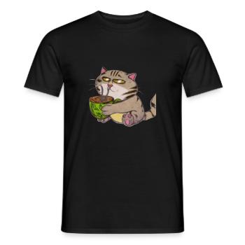 Katze trinkt einen Kaffee - Männer T-Shirt - Schwarz - Vorne - AI Model Male 178 light (178cm)
