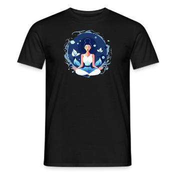 Une jeune femme méditant - T-shirt homme - noir - Devant - AI Model Male 178 light (178cm)