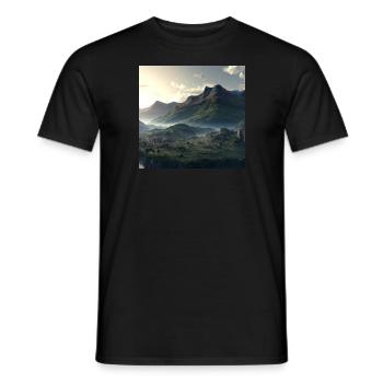 Beautiful mountain landscape in the fog - Men's T-Shirt - black - Front - AI Model Male 178 light (178cm)