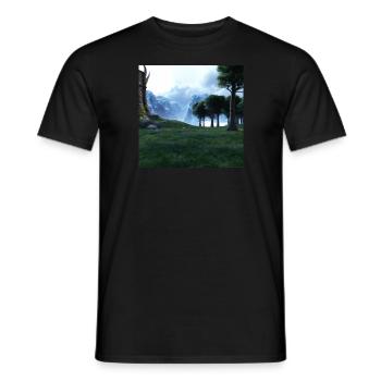 Beautiful mountain landscape in the fog - Men's T-Shirt - black - Front - AI Model Male 178 light (178cm)