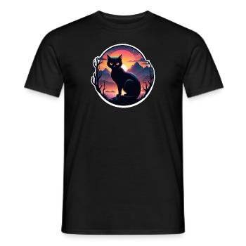 chat paysage et coucher de soleil - T-shirt homme - noir - Devant - AI Model Male 178 light (178cm)