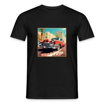 Road Trip,Car,America,Catoon Look - Men's T-Shirt - black - Front - AI Model Male 178 light (178cm)