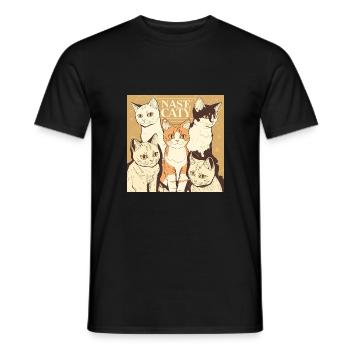 NASE CATY : LES CINQ CHATS COMPLICES - T-shirt homme - noir - Devant - AI Model Male 178 light (178cm)