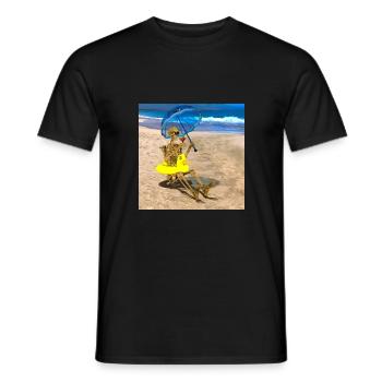 Grim Reaper with his favorite cocktail on the beach - Men's T-Shirt - black - Front - AI Model Male 178 light (178cm)