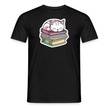 Schlafende Bücherkatze - Männer T-Shirt - Schwarz - Vorne - AI Model Male 178 light (178cm)
