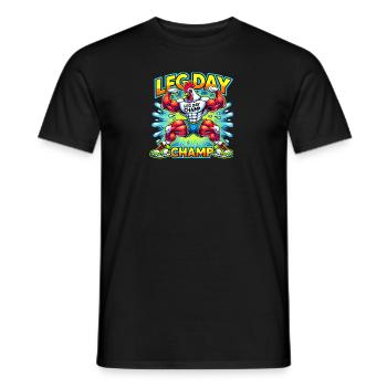Leg Day Champ – Strong Chicken 💪🐔 - Men's T-Shirt - black - Front - AI Model Male 178 light (178cm)