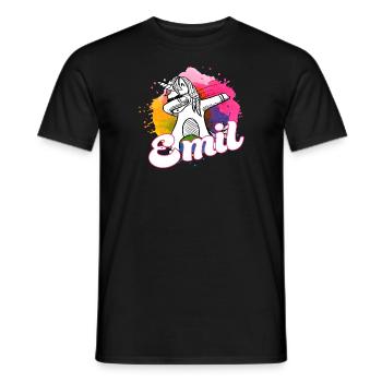 EMIL - Beautiful Boy Name with Cool Unicorn - Men's T-Shirt - black - Front - AI Model Male 178 light (178cm)