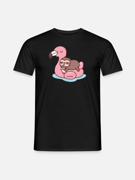 Chilling Flamingo Faultier Strand T-Shirt - Männer T-Shirt - Schwarz