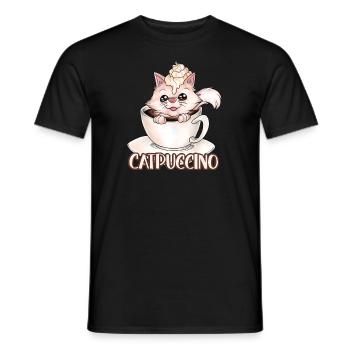 Catpuccino für Katzen und Kaffeeliebhaber Wortwitz - Männer T-Shirt - Schwarz - Vorne - AI Model Male 178 light (178cm)