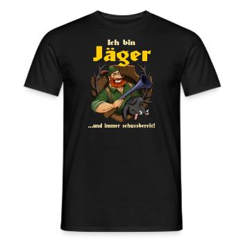 Ich bin Jäger und immer schussbereit - RAHMENLOS - Männer T-Shirt - Schwarz - Vorne - AI Model Male 178 light (178cm)