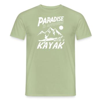Paradise is Anywhere with a Kayak - Men's T-Shirt - sage - Front - AI Model Male 178 light (178cm)