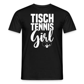 Table tennis girl saying with table tennis bat - Men's T-Shirt - black - Front - AI Model Male 178 light (178cm)