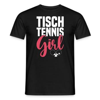 Table tennis girl saying with table tennis bat - Men's T-Shirt - black - Front - AI Model Male 178 light (178cm)