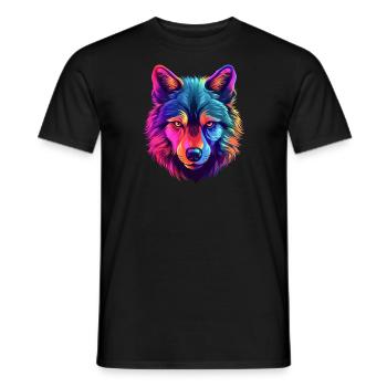 Die bunte schöne Wölfin - Männer T-Shirt - Schwarz - Vorne - AI Model Male 178 light (178cm)