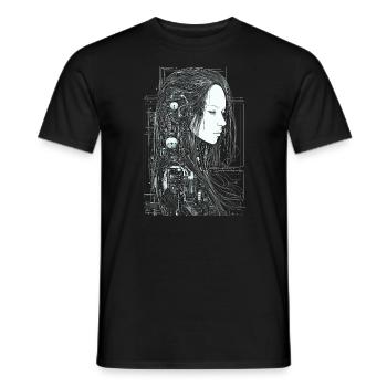 Schöne Cyborg Gothic Frau mit langen Haaren - Männer T-Shirt - Schwarz - Vorne - AI Model Male 178 light (178cm)