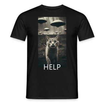 Chat Drôle Selfie Alien UFO Meme - T-shirt homme - noir - Devant - AI Model Male 178 light (178cm)