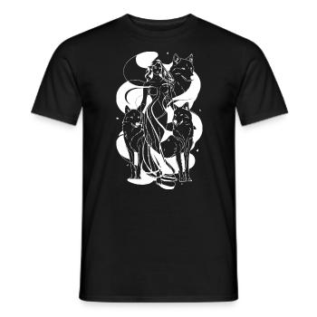 Femme avec des loups, cadeau, chiens, mystique, croquis - T-shirt homme - noir - Devant - AI Model Male 178 light (178cm)
