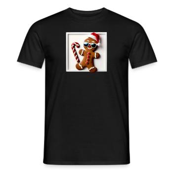 Gingerbread man with Santa hat, sunglasses and polka - Men's T-Shirt - black - Front - AI Model Male 178 light (178cm)