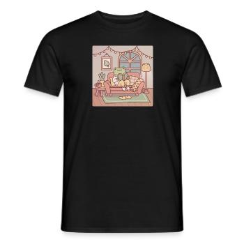 Cute Frog Reading A Book In Cozy Room - Men's T-Shirt - black - Front - AI Model Male 178 light (178cm)