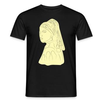girl with a pearl earring line art - Men's T-Shirt - black - Front - AI Model Male 178 light (178cm)