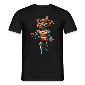 Superhero Pig - Conception de bande dessinée d’un cochon - T-shirt homme - noir - Devant - AI Model Male 178 light (178cm)