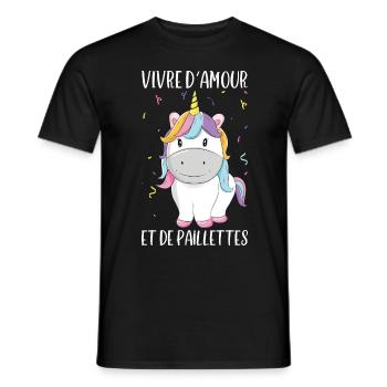 Vivre D'Amour Et De Paillettes | Licorne - T-shirt homme - noir - Devant - AI Model Male 178 light (178cm)