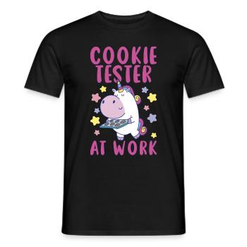 Cookie Tester At Work - Einhorn mit Keksen - Männer T-Shirt - Schwarz - Vorne - AI Model Male 178 light (178cm)