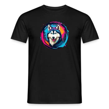 Sibirischer Husky Huskyportrait im Farbkreis - Männer T-Shirt - Schwarz - Vorne - AI Model Male 178 light (178cm)