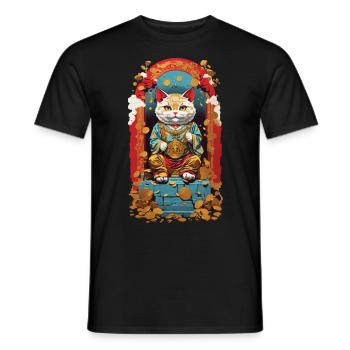 Design streetwear esthétique du chat porte-bonheur japonais - T-shirt homme - noir - Devant - AI Model Male 178 light (178cm)
