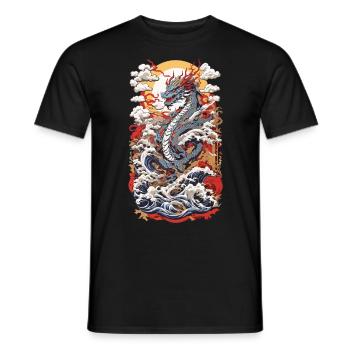Ukiyo-E Stil Asiatischer Drache Retro Design - Männer T-Shirt - Schwarz - Vorne - AI Model Male 178 light (178cm)