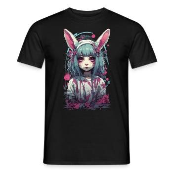Anime eGirl Kemonomimi Bunny Goth Girl Aesthetic - Men's T-Shirt - black - Front - AI Model Male 178 light (178cm)