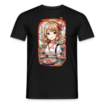 Kawaii Anime Sushi Master Girl Manga Design - T-shirt homme - noir - Devant - AI Model Male 178 light (178cm)