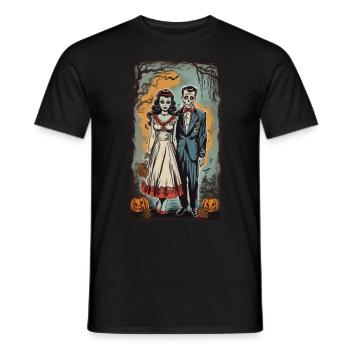 Zombie jeunes mariés Halloween Vintage affiche - T-shirt homme - noir - Devant - AI Model Male 178 light (178cm)