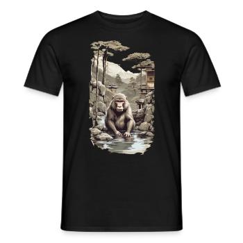 Japanmakake Ukiyo-E Affe in heißer Quelle Design - Männer T-Shirt - Schwarz - Vorne - AI Model Male 178 light (178cm)