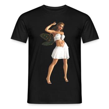 Pretty fantasy girl in white dress with wings - Men's T-Shirt - black - Front - AI Model Male 178 light (178cm)