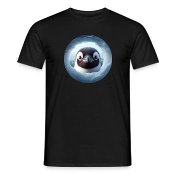 Penguin looking through snow hole - Men's T-Shirt - black - Front - AI Model Male 178 light (178cm)