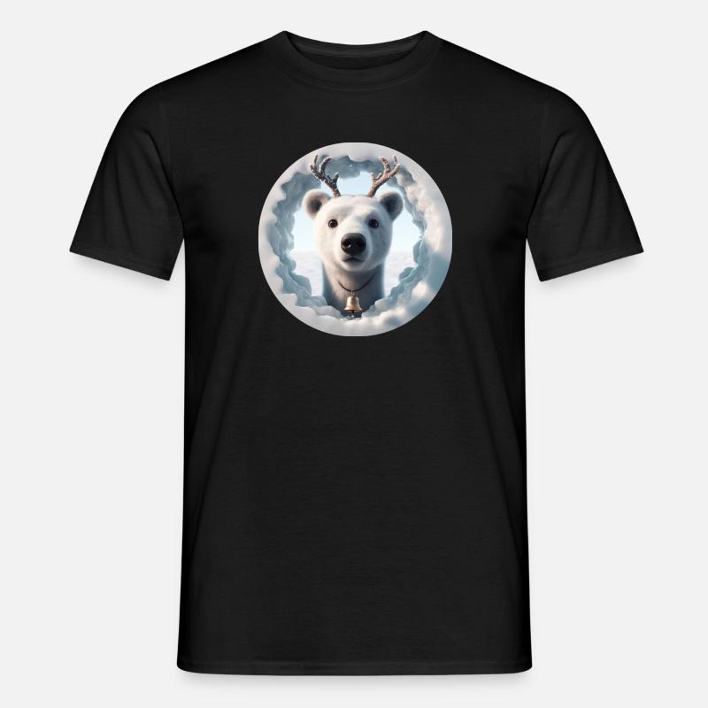 Rentier Kopf schaut durch Eis - Männer T-Shirt - Schwarz