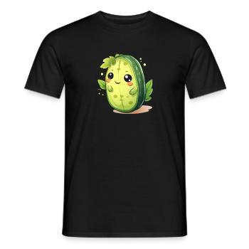 Kawaii Kaktus Gurke Männchen – Süßes Design - Männer T-Shirt - Schwarz - Vorne - AI Model Male 178 light (178cm)