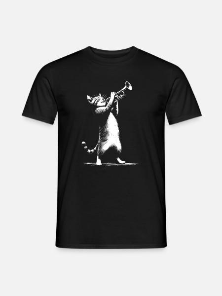 Cat with trumpet - Men's T-Shirt - black
