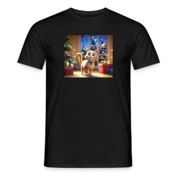 Cartoon Frohe Weihnachten Katze Geschenk - Männer T-Shirt - Schwarz - Vorne - AI Model Male 178 light (178cm)