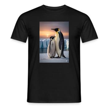 Penguin with cub on floe at the South Pole - Men's T-Shirt - black - Front - AI Model Male 178 light (178cm)