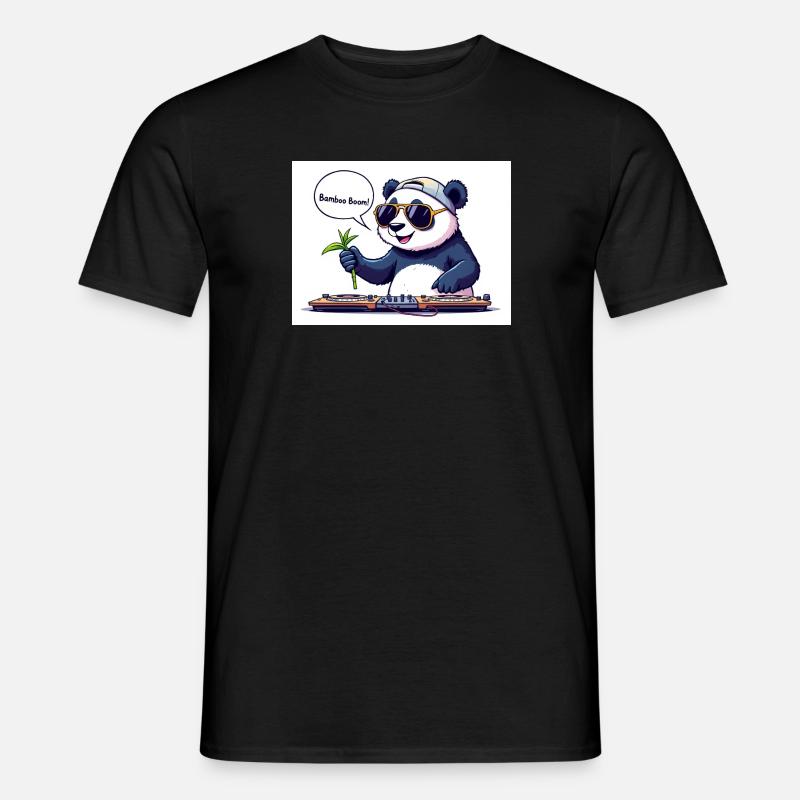DJ Panda mit Brille und Bambusstab - Männer T-Shirt - Schwarz