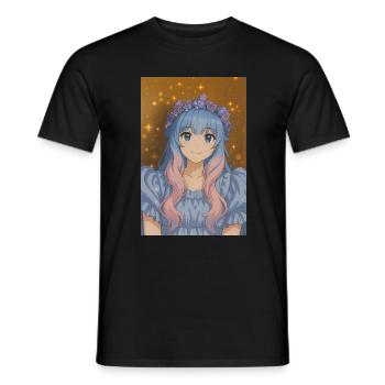 Couronne de fleurs Animefig avec cheveux pastel - T-shirt homme - noir - Devant - AI Model Male 178 light (178cm)