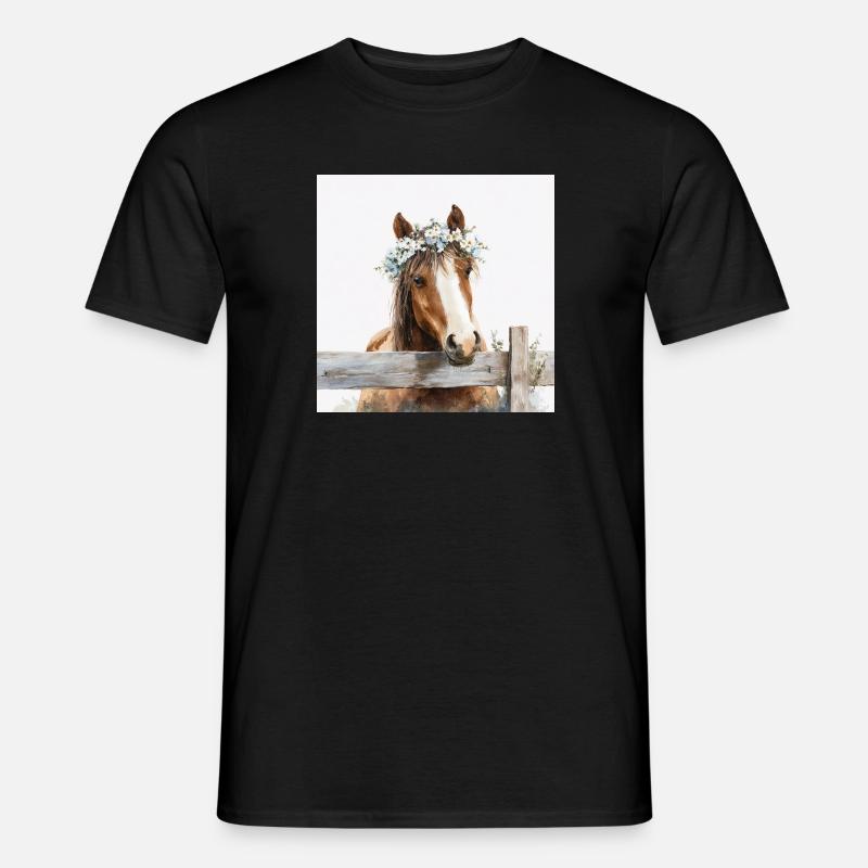 Pastellblüten-Pferdekrone - Männer T-Shirt - Schwarz