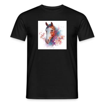 Watercolor Horse with Cherry Blossoms - Men's T-Shirt - black - Front - AI Model Male 178 light (178cm)
