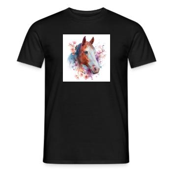 Cheval aquarelle florale - T-shirt homme - noir - Devant - AI Model Male 178 light (178cm)