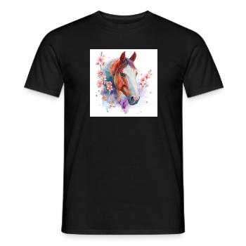 Aquarell Pferd und Blüten - Männer T-Shirt - Schwarz - Vorne - AI Model Male 178 light (178cm)