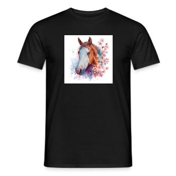 Watercolor Horse and Cherry Blossoms - Men's T-Shirt - black - Front - AI Model Male 178 light (178cm)