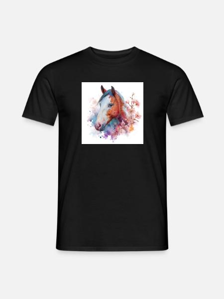 Aquarell Pferdeblüten-Porträt - Männer T-Shirt - Schwarz